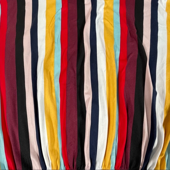 Moa Moa size large colorful striped crop top cinched waist short sleeve shirt - Picture 6 of 10